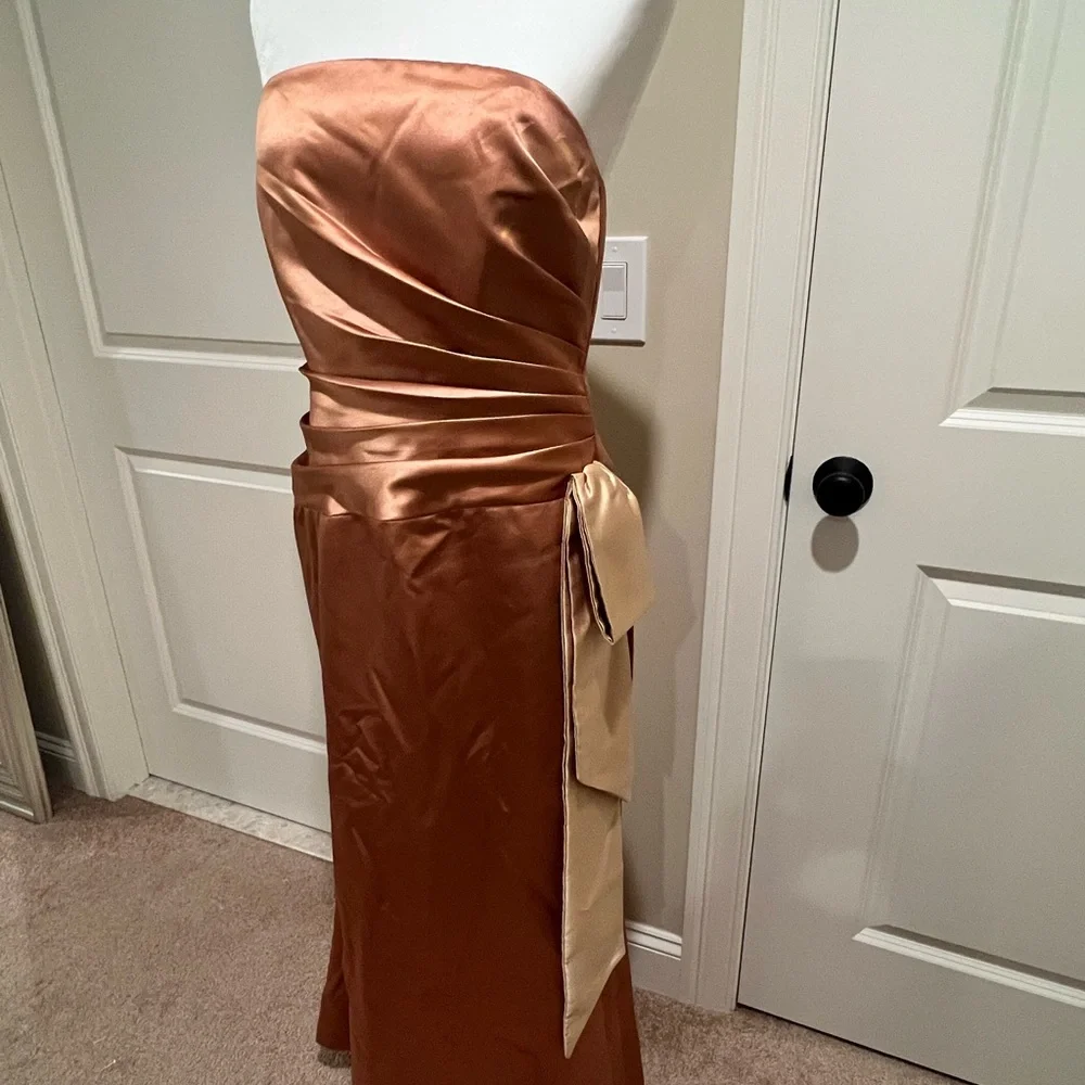 Dessy Gold Butterscotch Evening Bridesmaid’s Prom Dress sz 14 - Picture 8 of 13